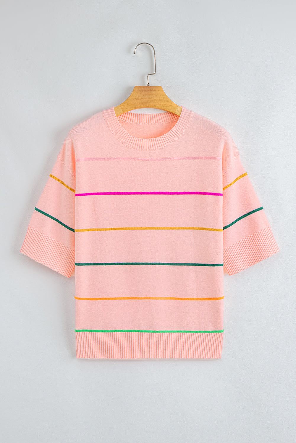 Orchid Petal Striped Half Sleeve Drop Shoulder Sweater