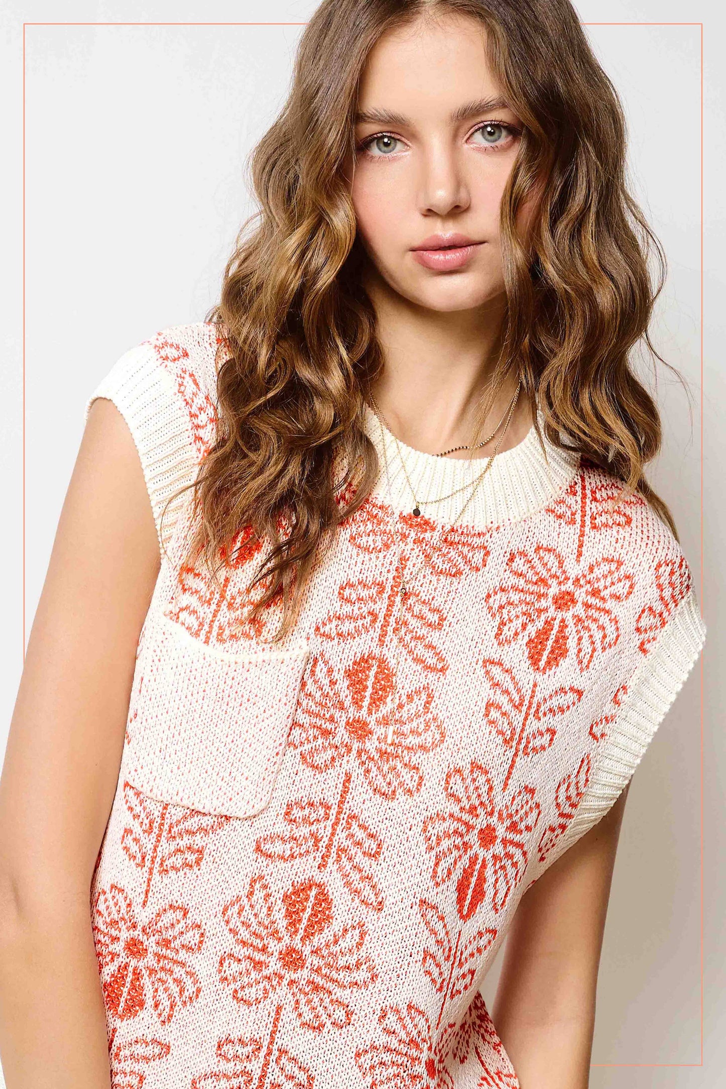 Floral Pattern Sleeveless Sweater Vest Top