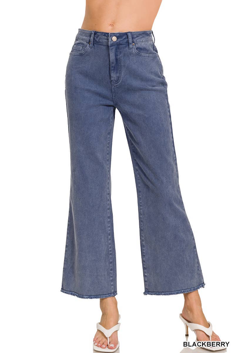 Zenana Acid Washed High Waist Frayed Hem Bootcut Pants: SAND BEIGE