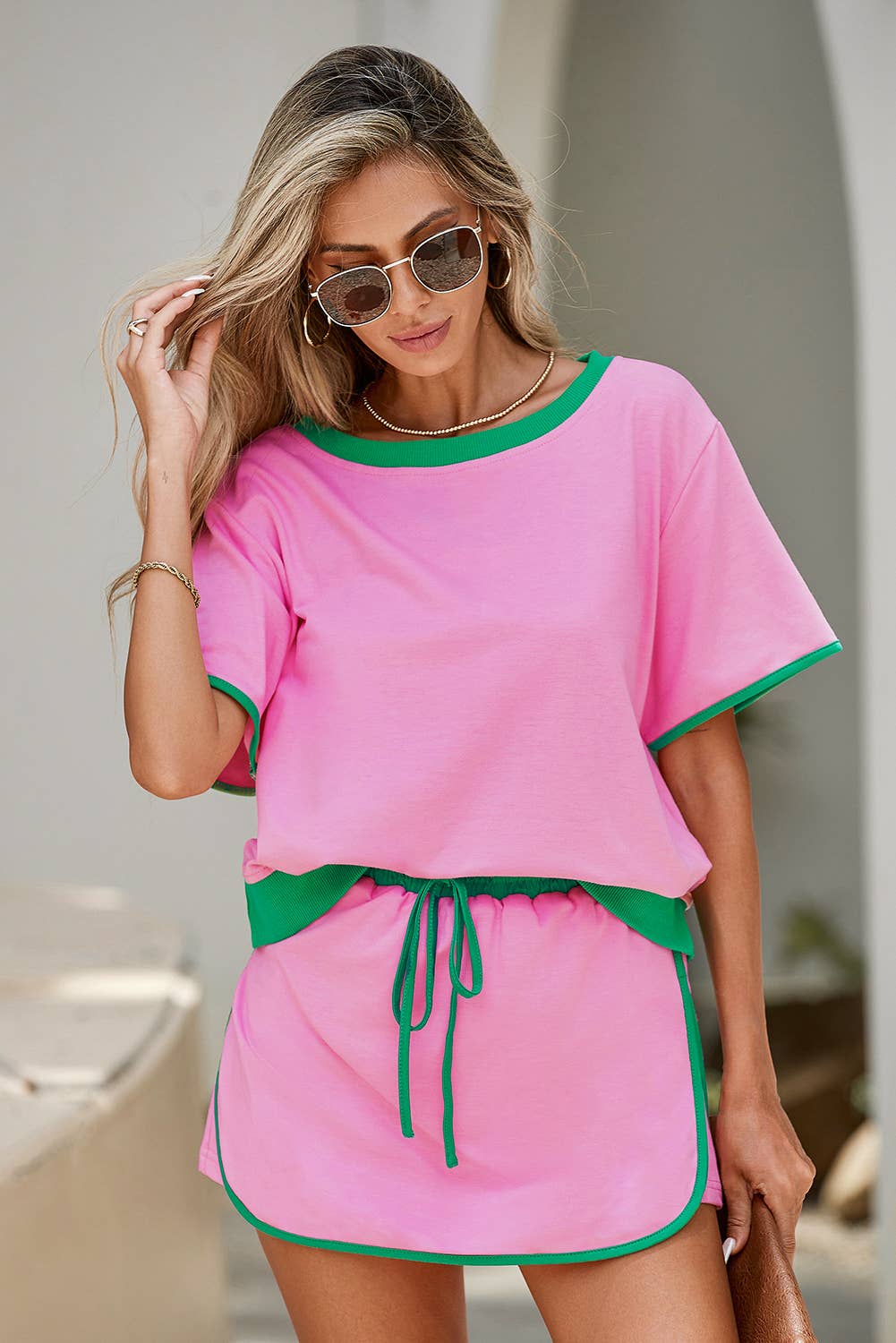 Colorblock T Shirt and Skort 2Pcs Set