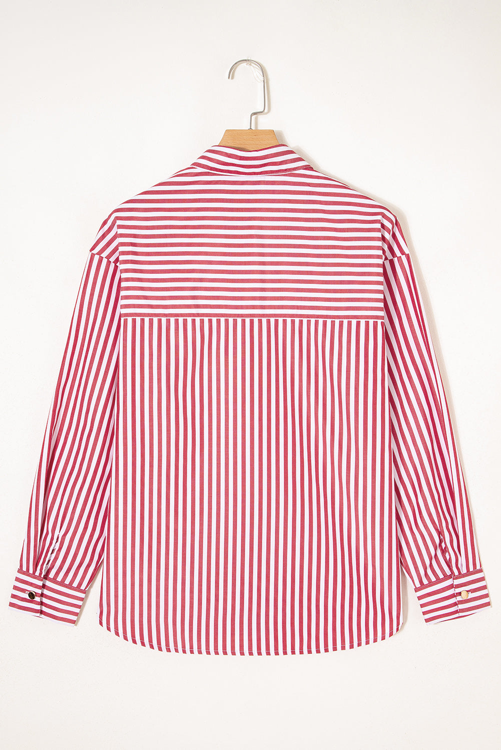 Red Striped Pocket Side Slit Loose Shirt Shacket