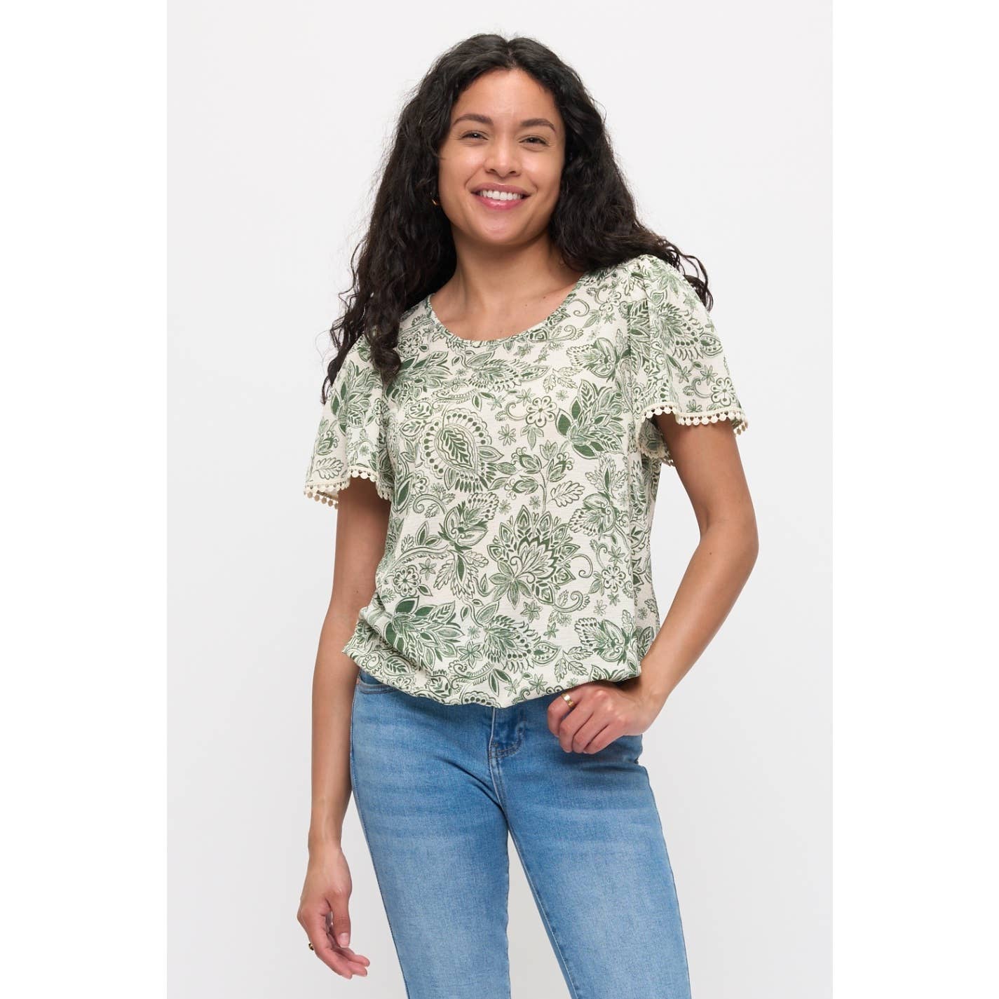 FLORAL KNIT GAUZE CROCHET FASHION TOP