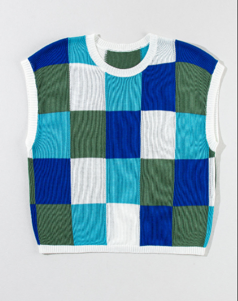 White Color Block Cap Sleeve Sweater