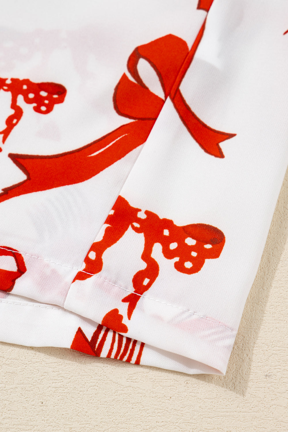 Red Christmas Bow Print Long Sleeve 2pcs Pajama Set