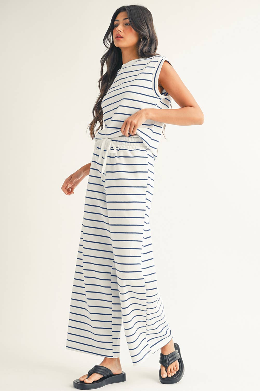 Stripe Texture Two Piece Pants Set