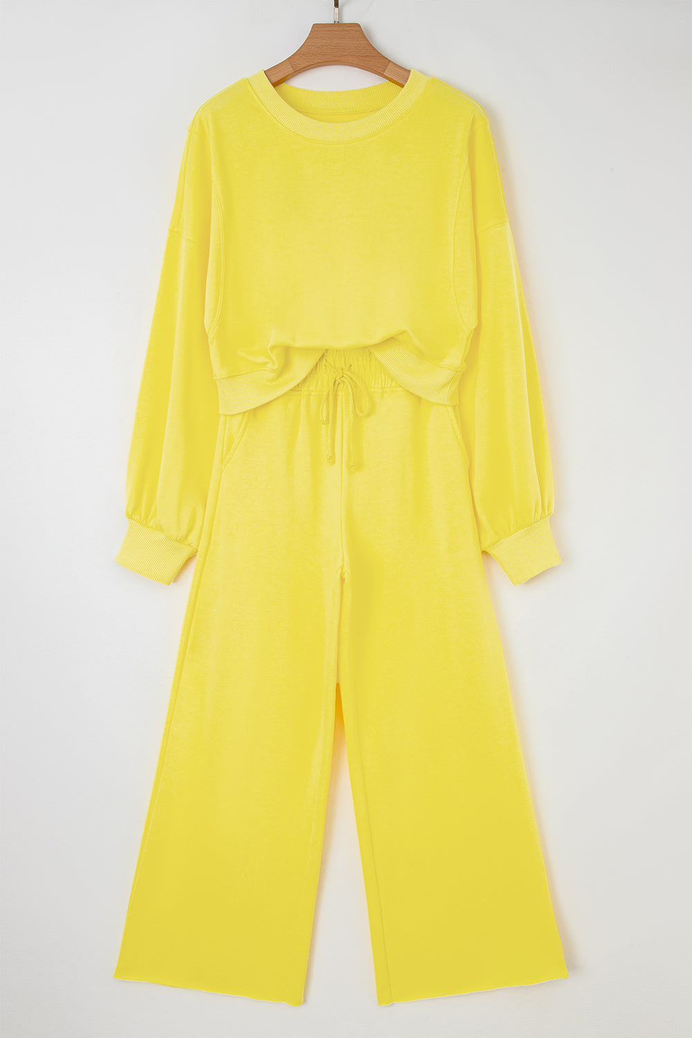 Light Pink Drop Shoulder Crop Pullover Drawstring Wide Leg Pants Set