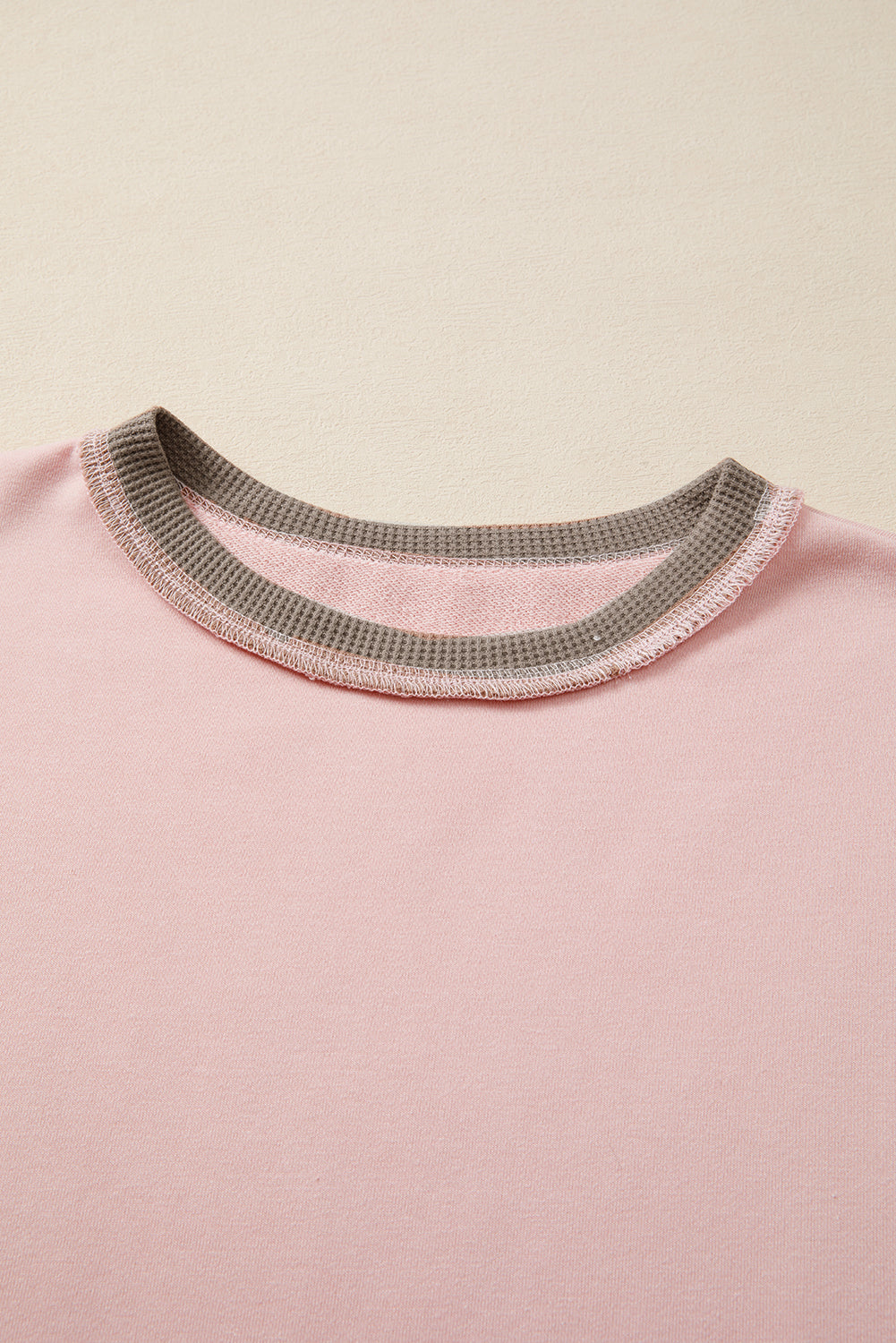 Smoke Green Colorblock Waffle Patchwork Oversize Sweatshirt