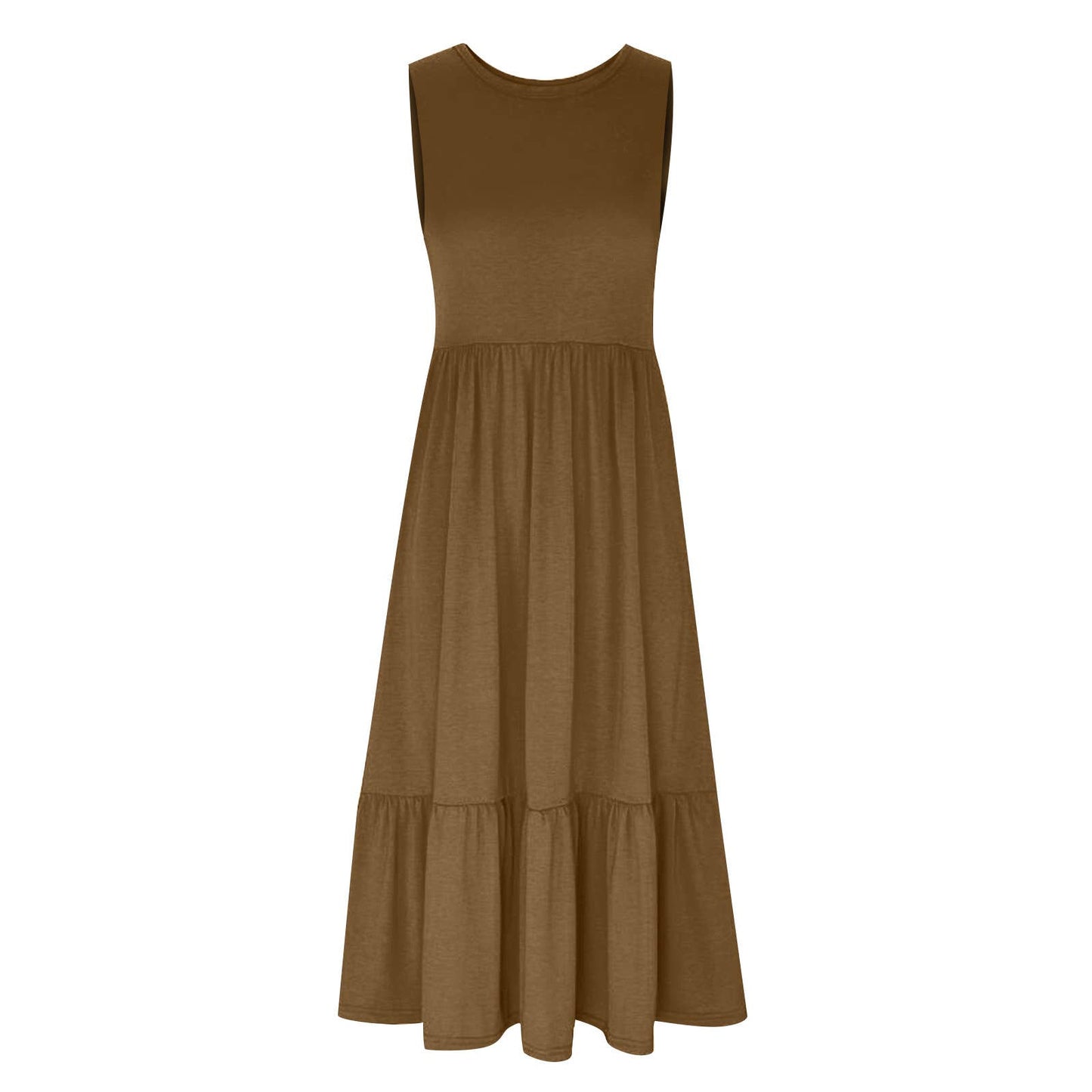 Ladies Sleeveless Simple Midi Dress, Pockets