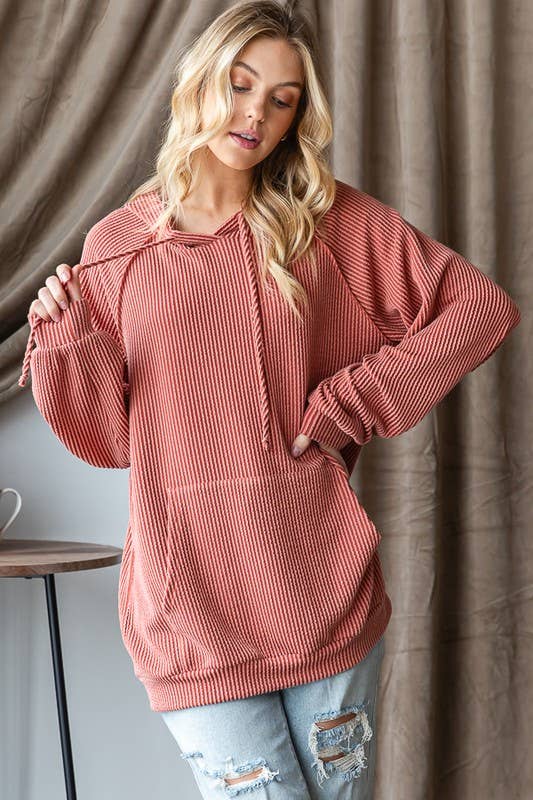 Long Puff Sleeve Drawstring Hoodie