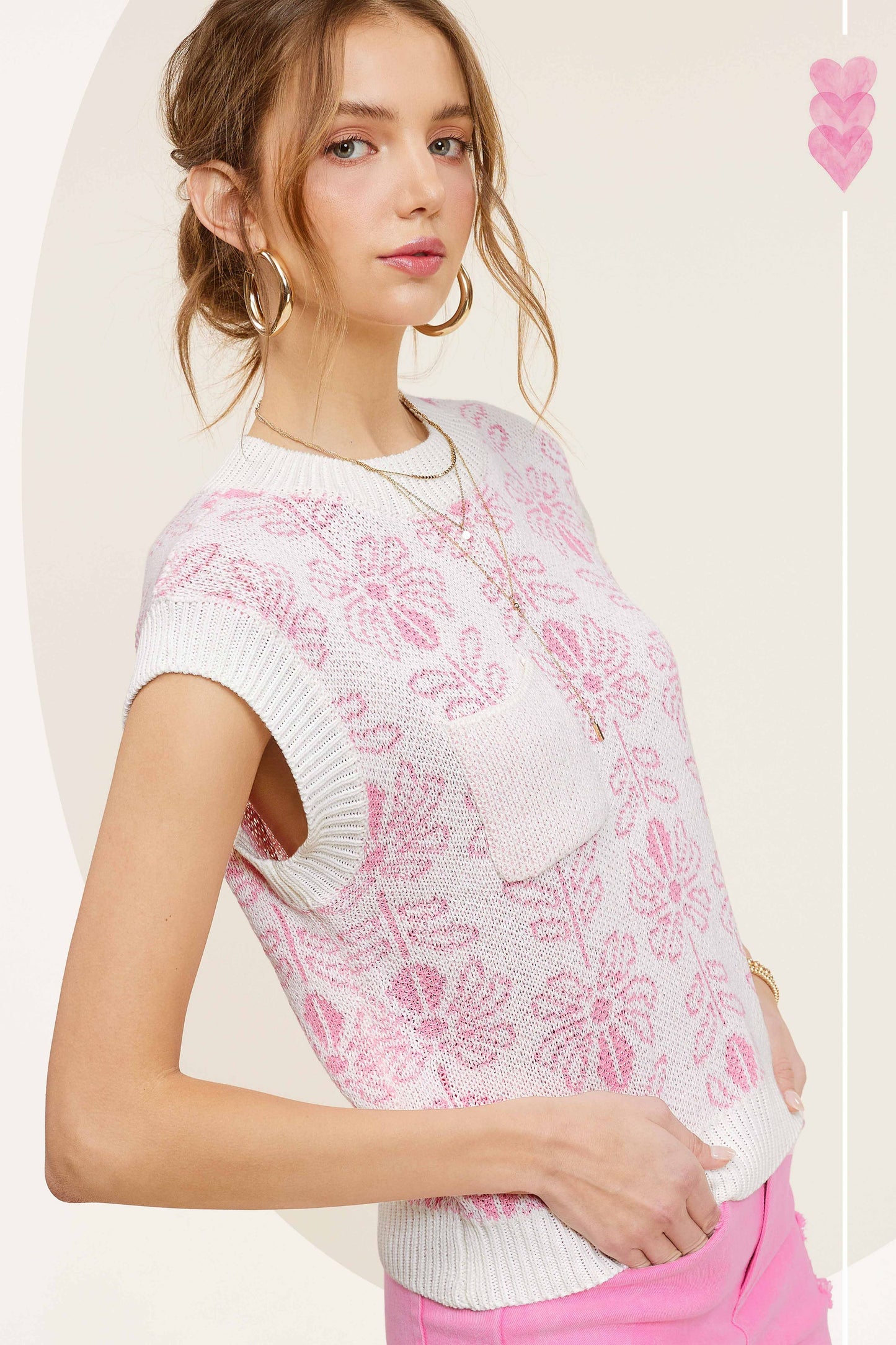 Floral Pattern Sleeveless Sweater Vest Top