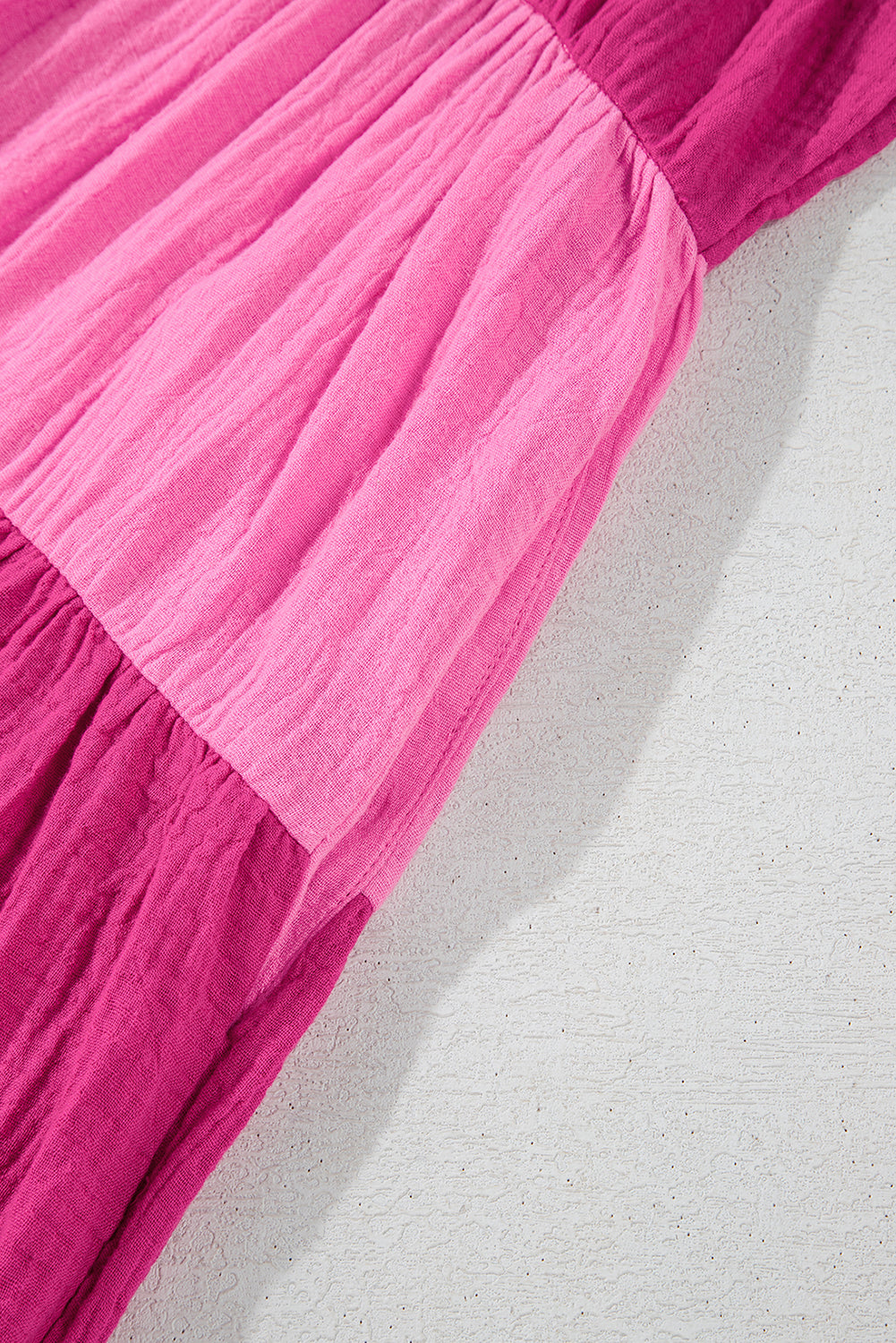 Pink Crinkled Colorblock Patchwork Tiered Mini Dress
