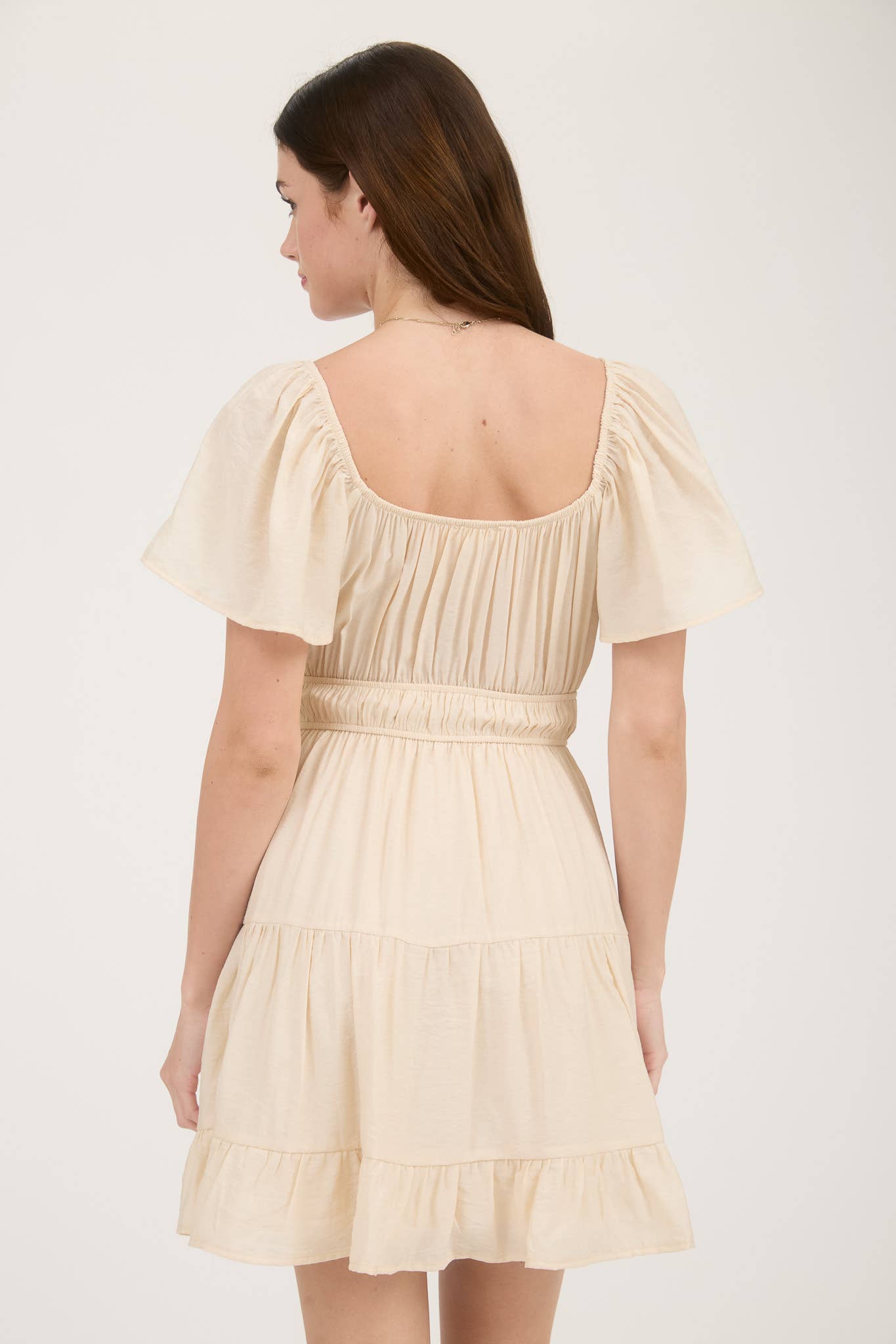 FRONT TIE STRAP SHORT SLEEVE TIERED MINI Dress