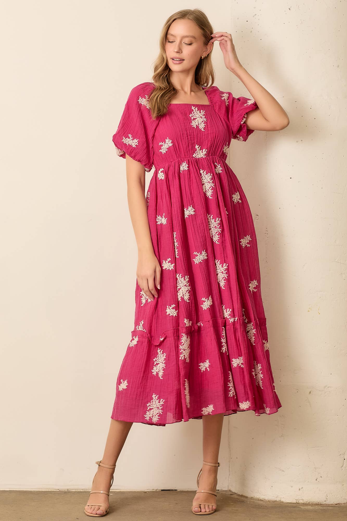 Square Neck Bubble Sleeve Maxi Dress