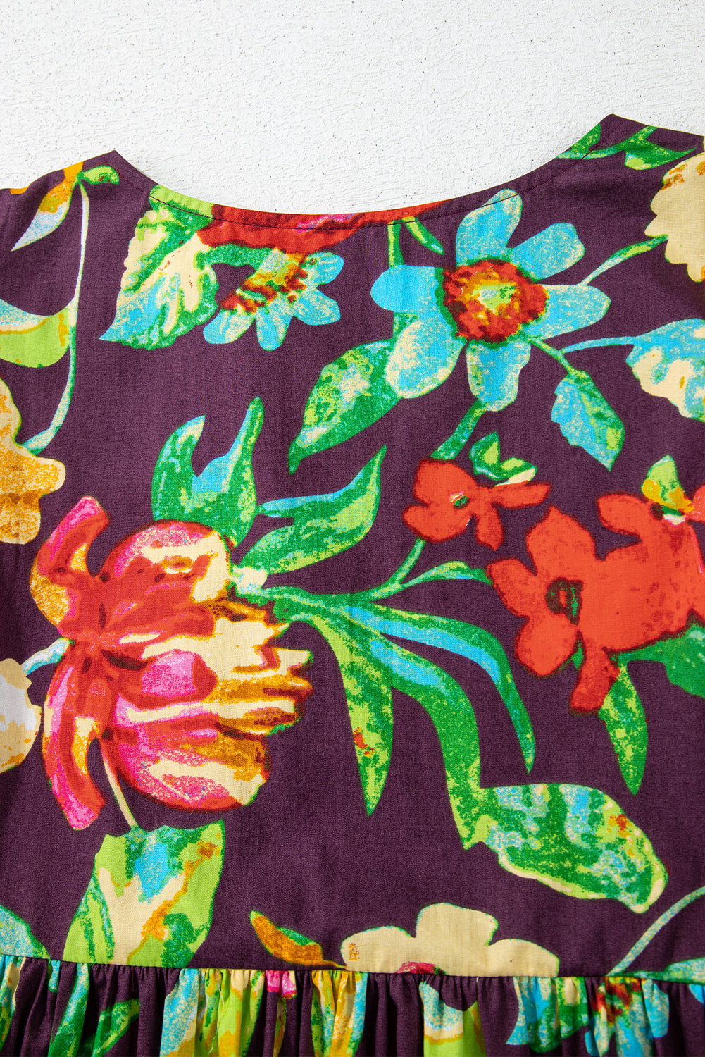 Gray Flower Embroidered Trim Half Sleeve Blouse