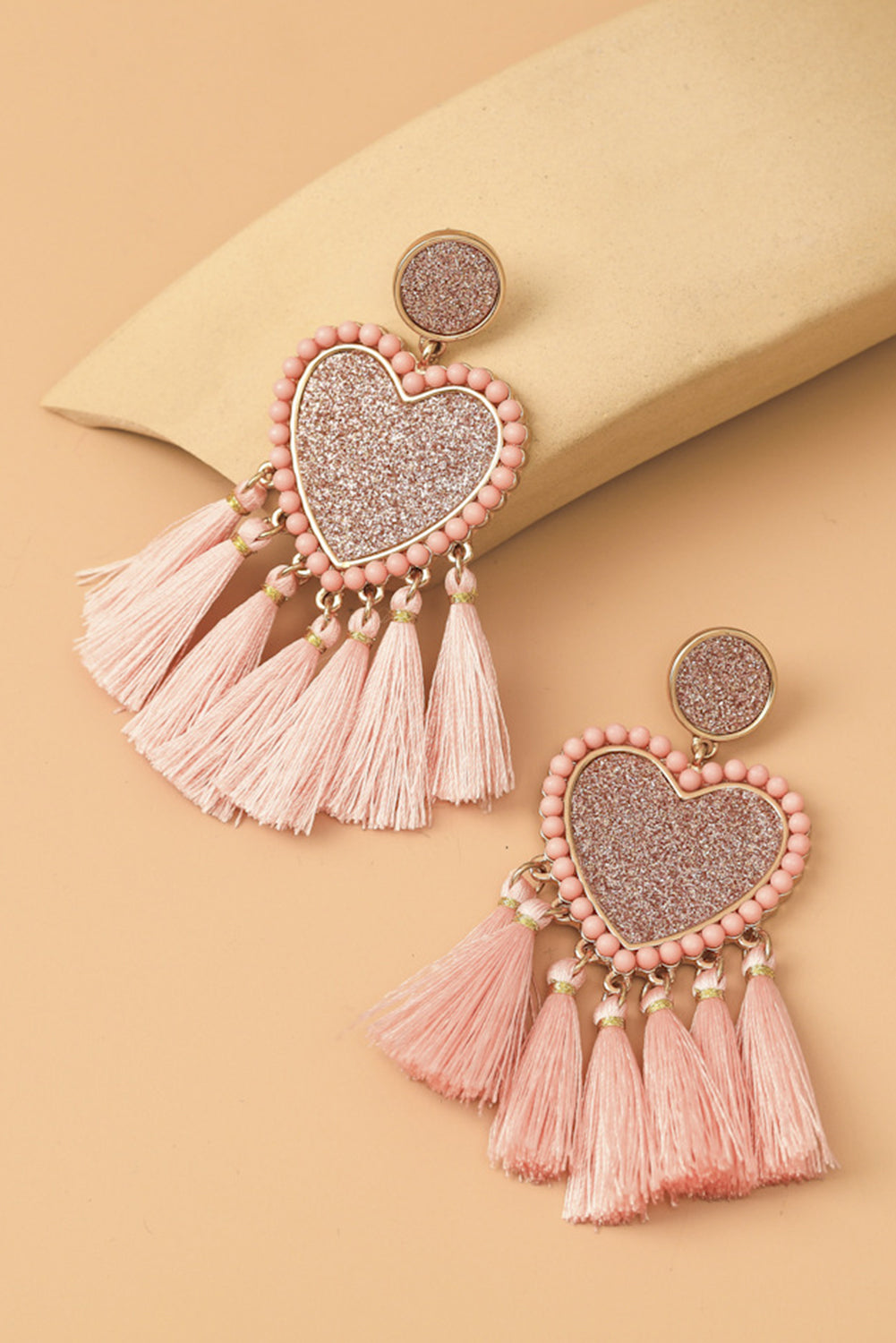 Racing Red Glitter Heart Tassel Valentines Earrings