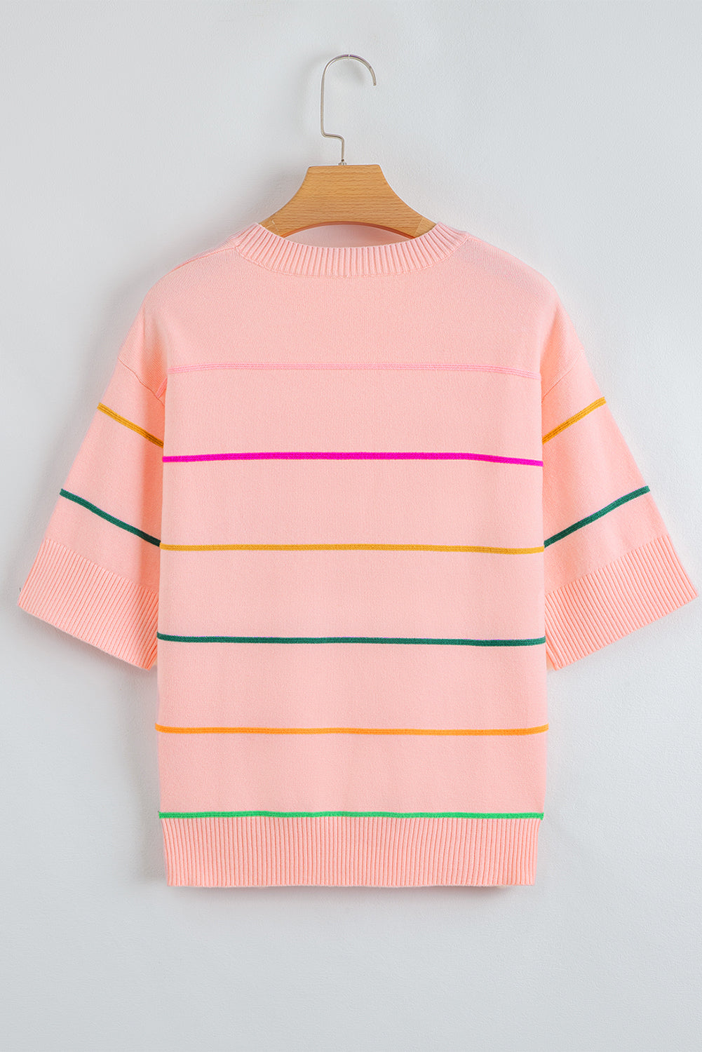 Orchid Petal Striped Half Sleeve Drop Shoulder Sweater