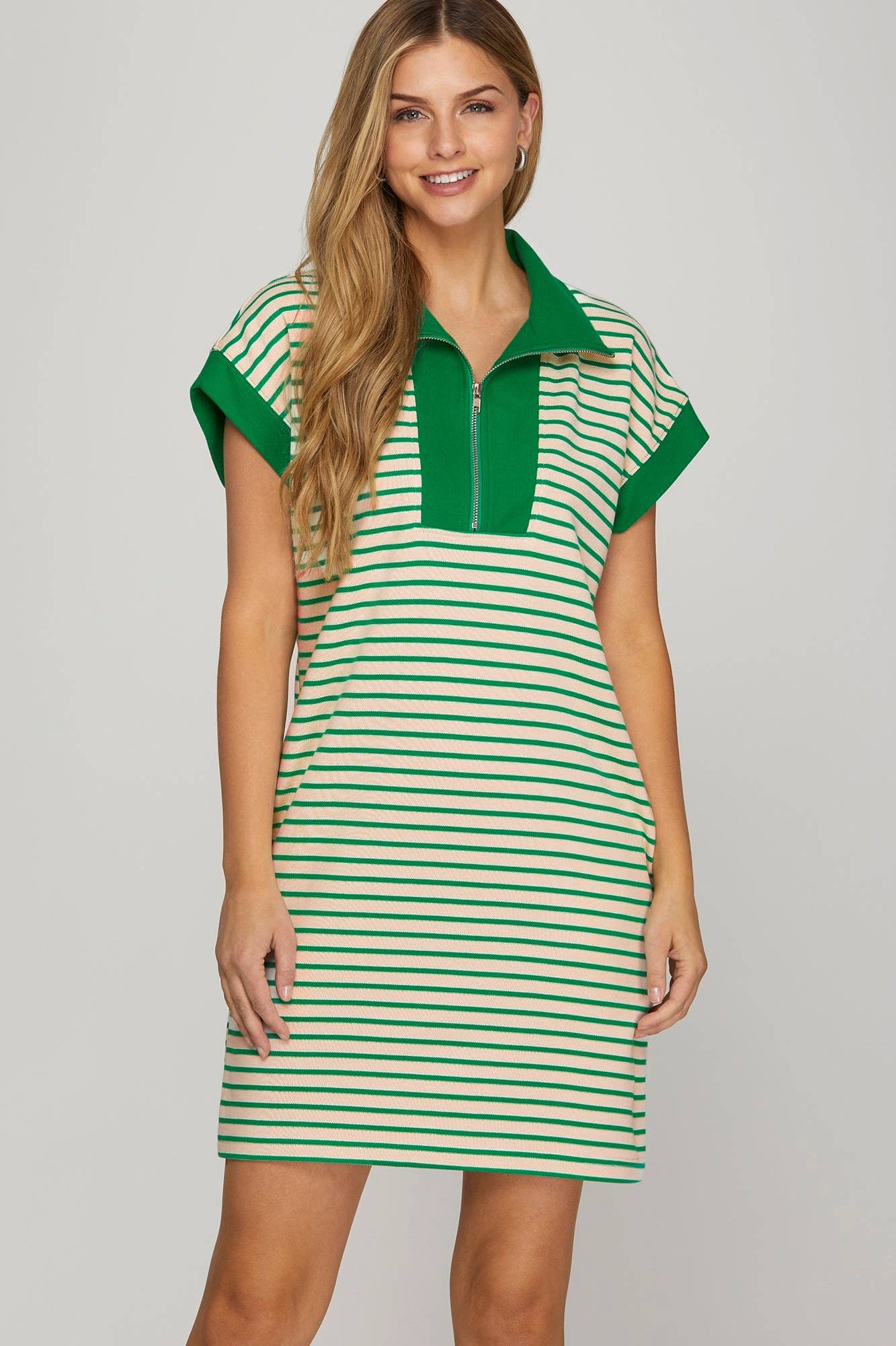 Half Zip Striped Knit Mini Dress