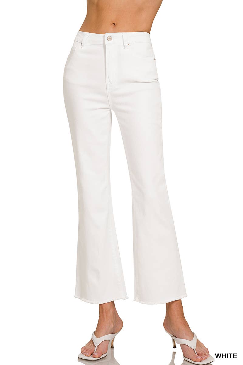 Zenana Acid Washed High Waist Frayed Hem Bootcut Pants: SAND BEIGE