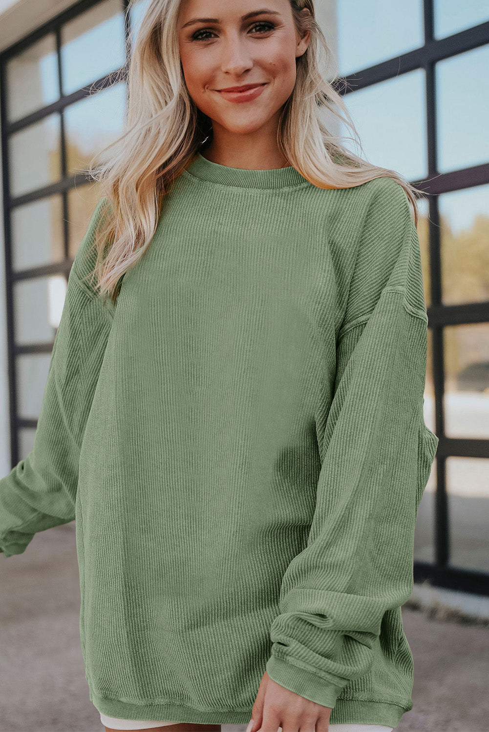 Apricot Drop Shoulder Crinkle Rib Oversized Sweatshirt