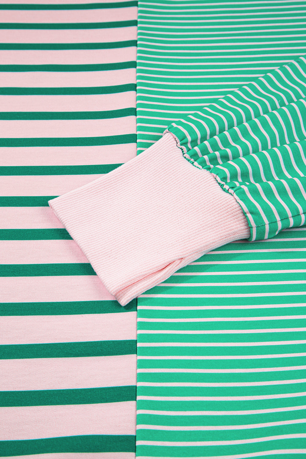 Green Stripe Colorblock Patchwork Side Slit Plus Size Sweatshirt