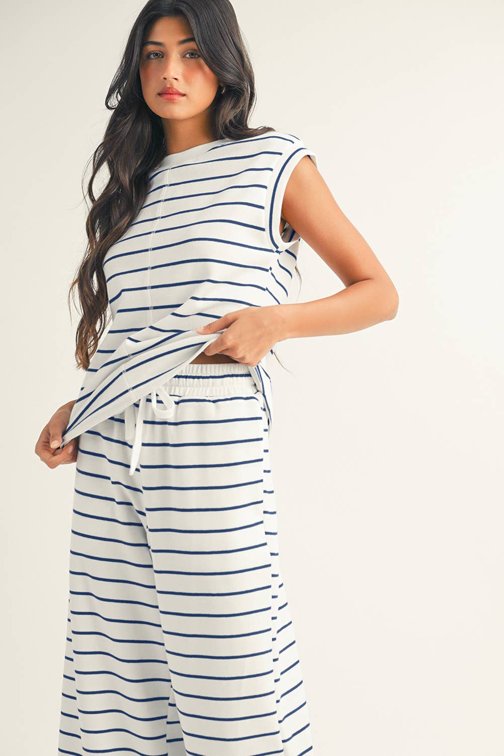 Stripe Texture Two Piece Pants Set