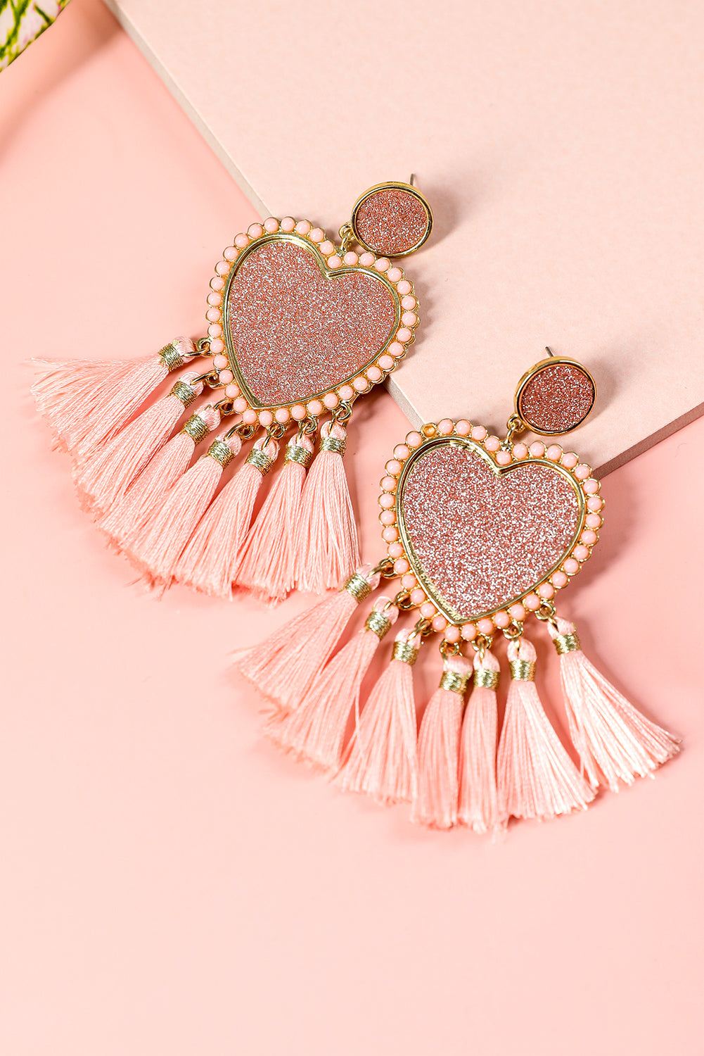 Racing Red Glitter Heart Tassel Valentines Earrings
