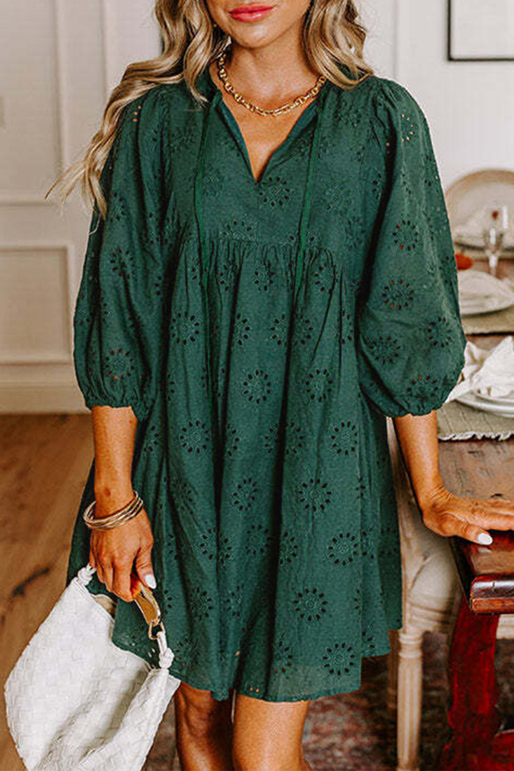 slim fit dress slacks Farm Rio - Green Monstera Corset Eyelet Maxi Dress