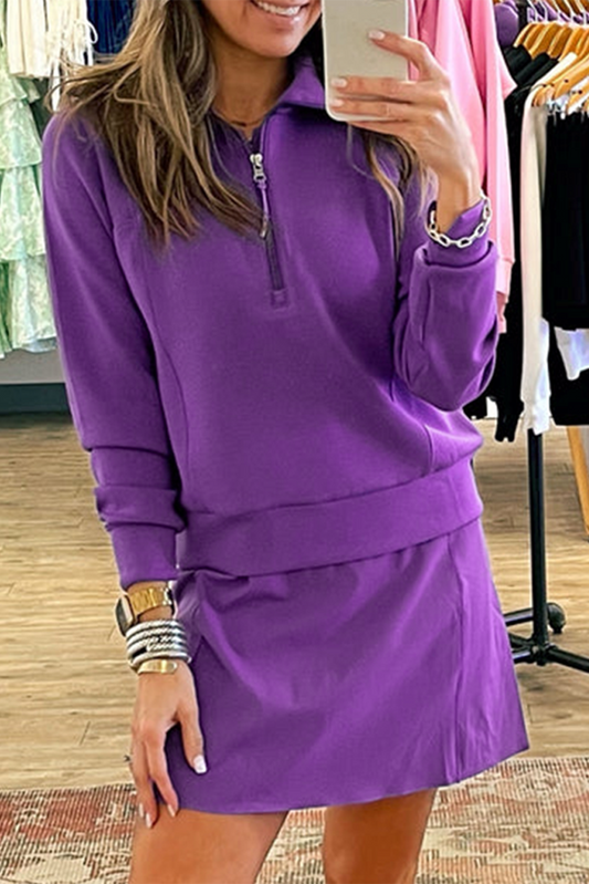 Wisteria Half Zip Sporty Pullover Mini Skirt 2pcs Outfit
