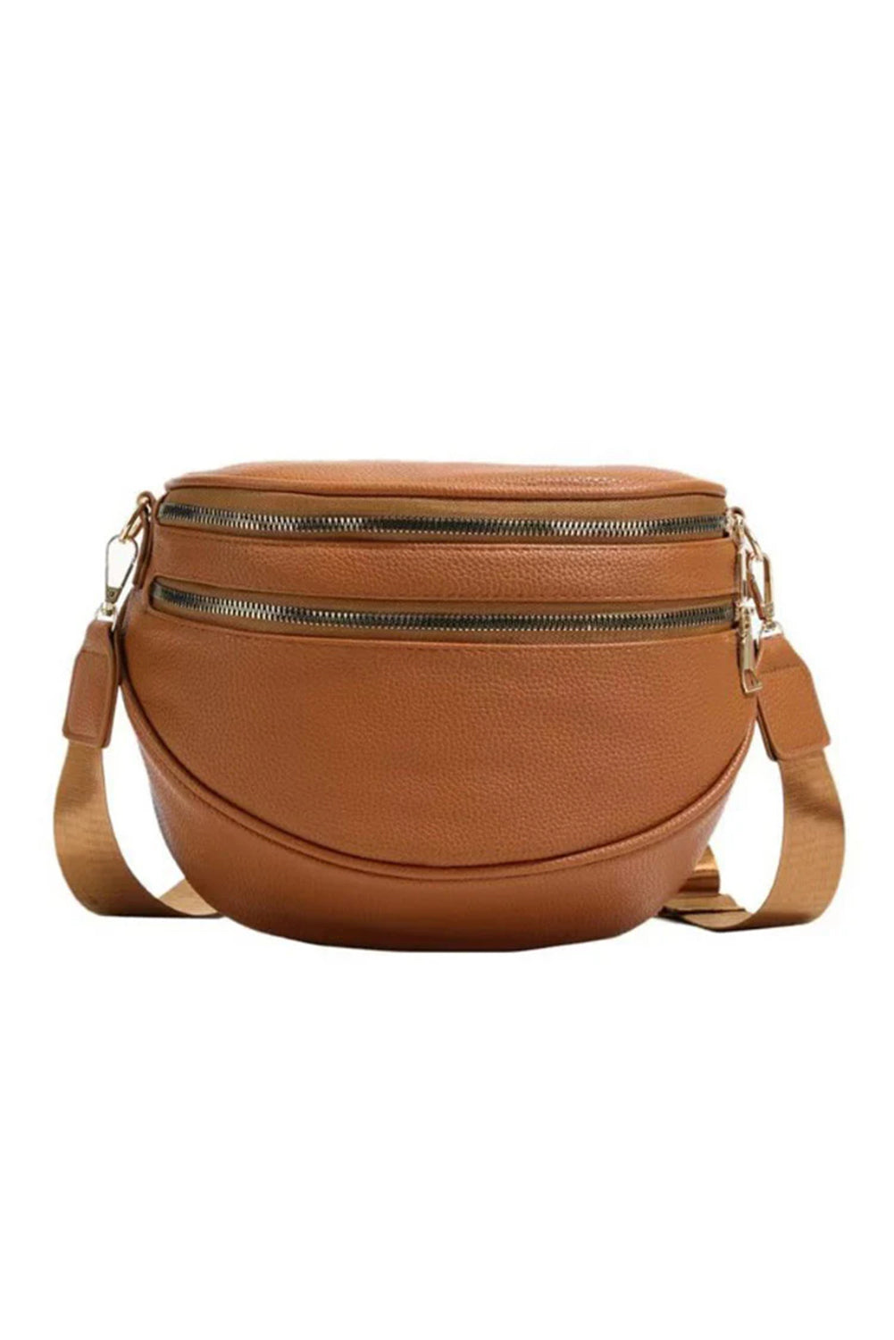 Parchment PU Leather Double Zipper Crossbody Bag