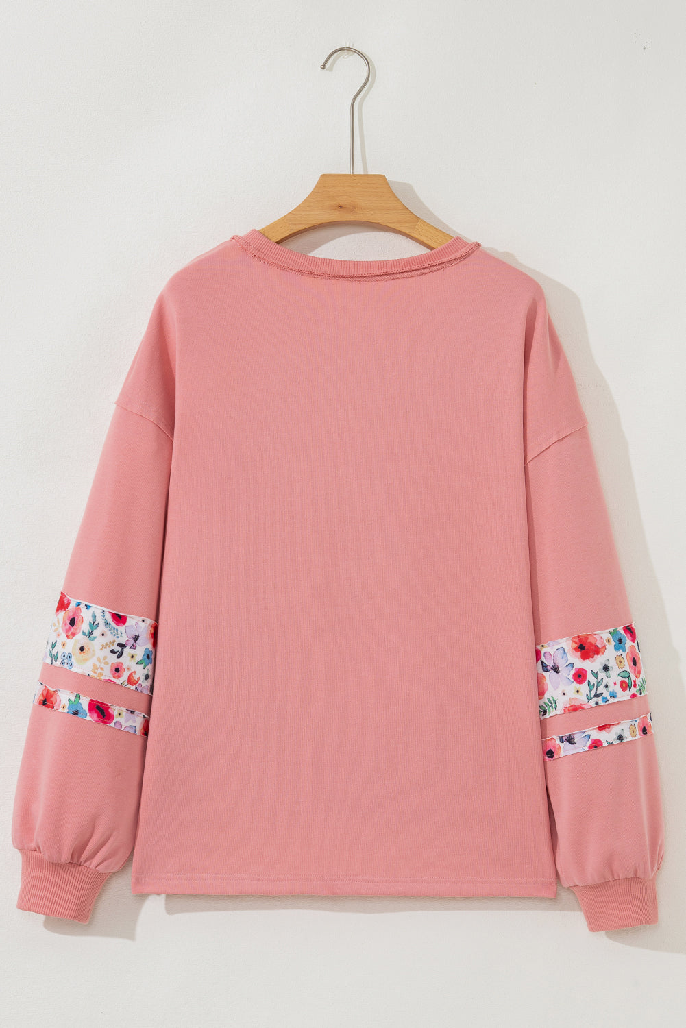 Pale Khaki Flower Applique Patchwork Drop Sleeve Pullover Sweatshirt