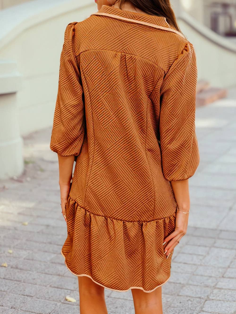 Quarter Zip Collar Bracelet Sleeve Textured Mini Dress