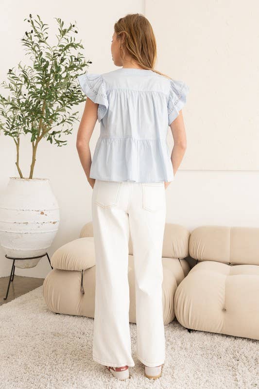 Flutter Sleeve Top with Delicate Embroidery