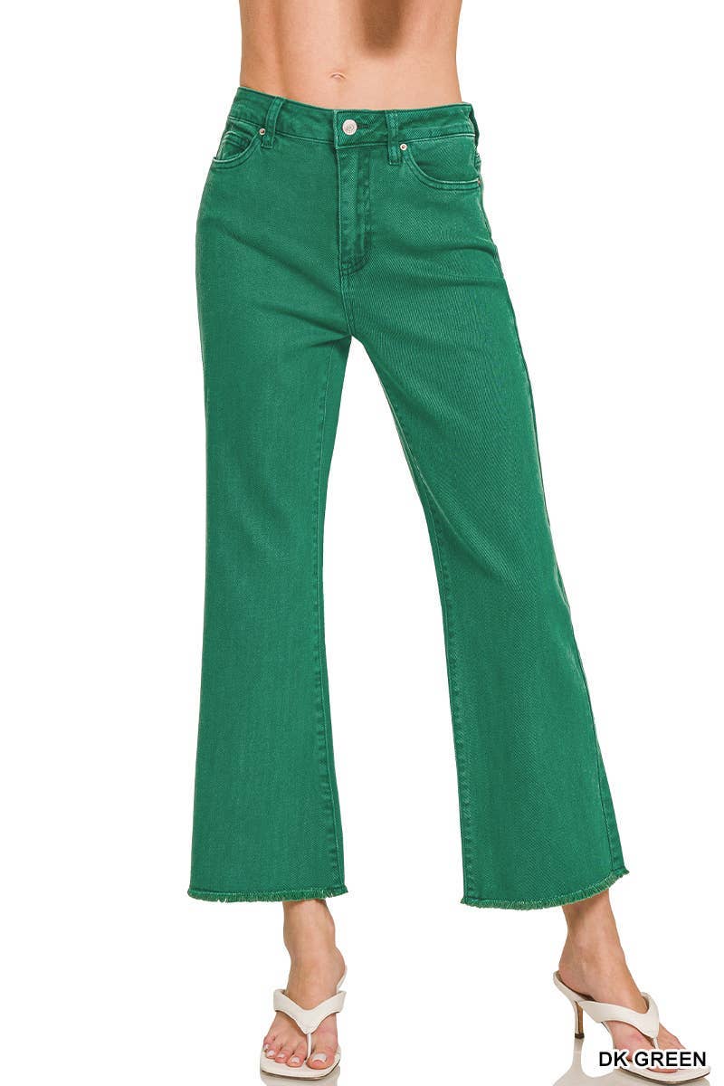 Zenana Acid Washed High Waist Frayed Hem Bootcut Pants: SAND BEIGE