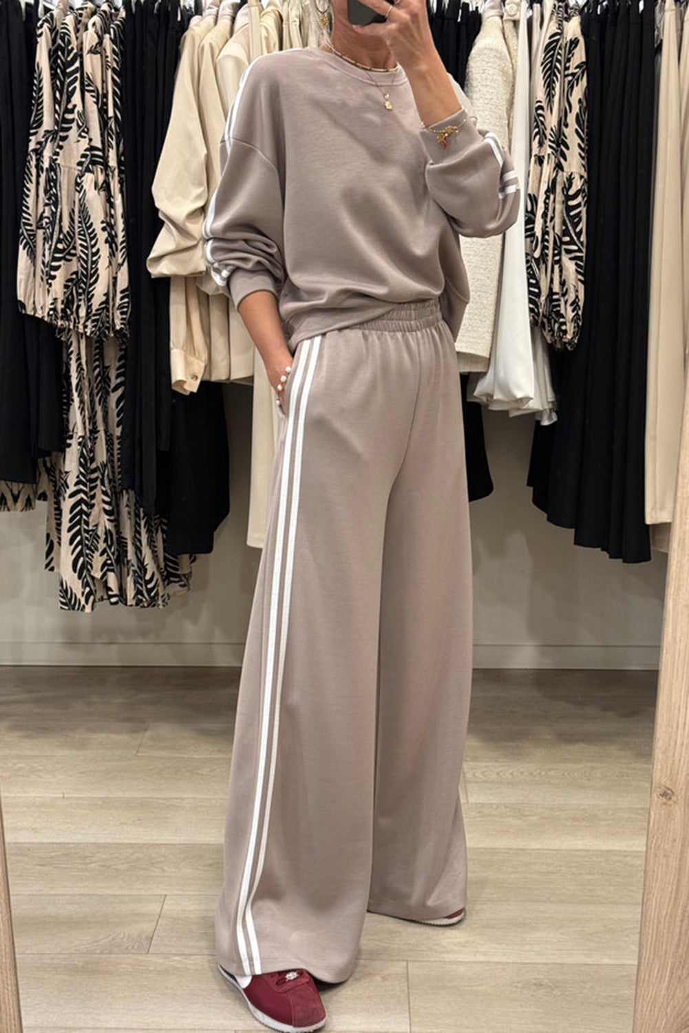 Dirty Blue Varsity Striped Detail Cropped Pullover Wide Leg Pants 2pcs Outfit