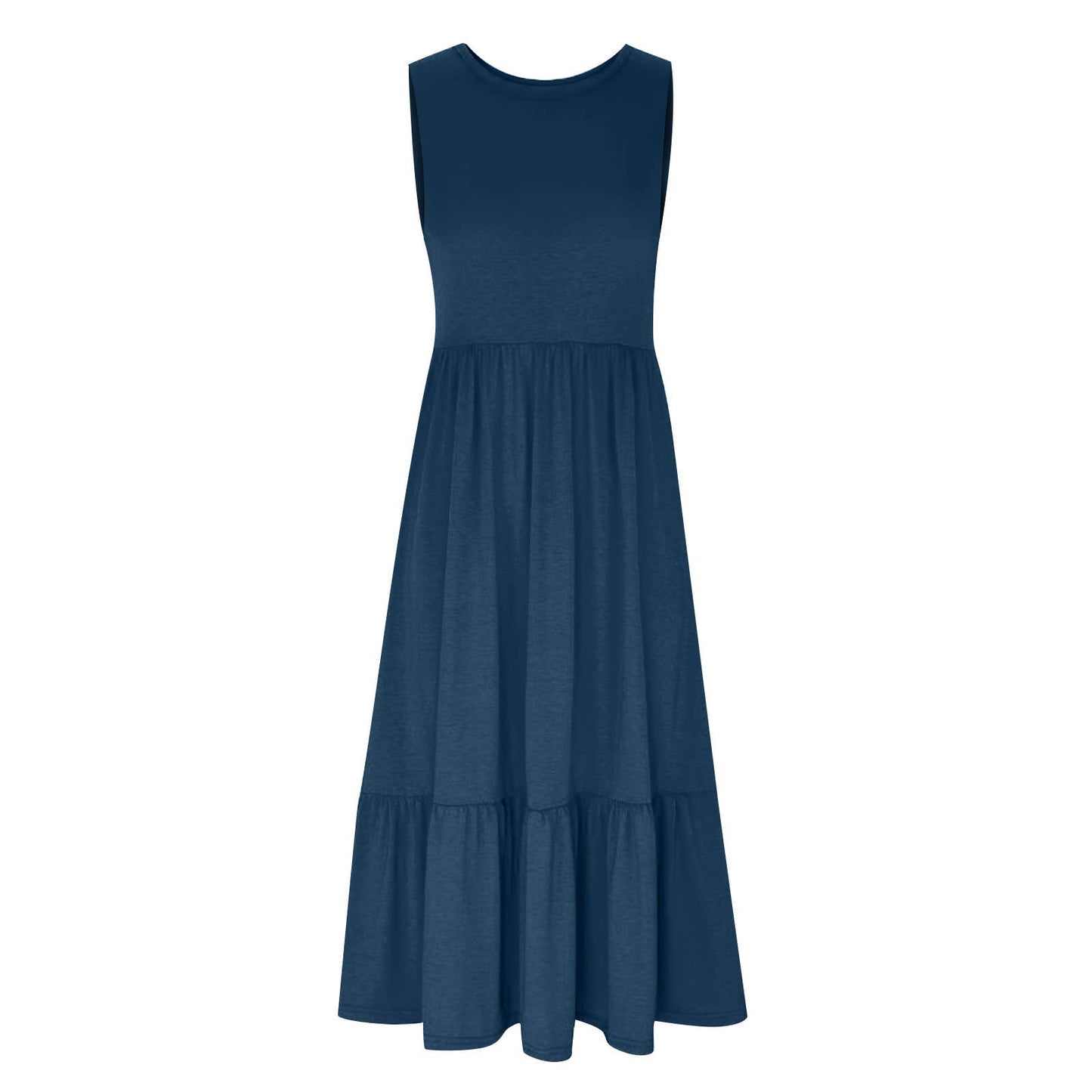 Ladies Sleeveless Simple Midi Dress, Pockets
