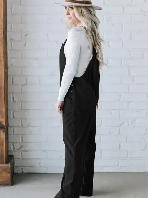 Solid Pocketed Corduroy Overalls for Everyday Wear