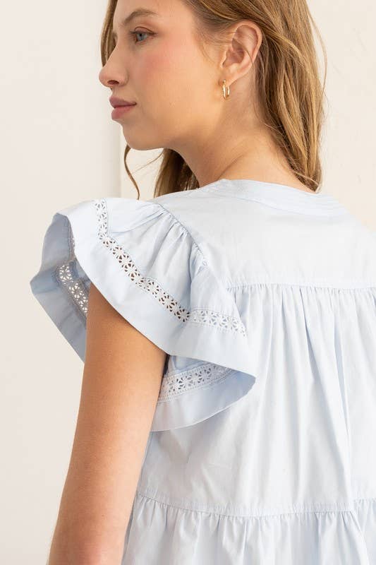 Flutter Sleeve Top with Delicate Embroidery