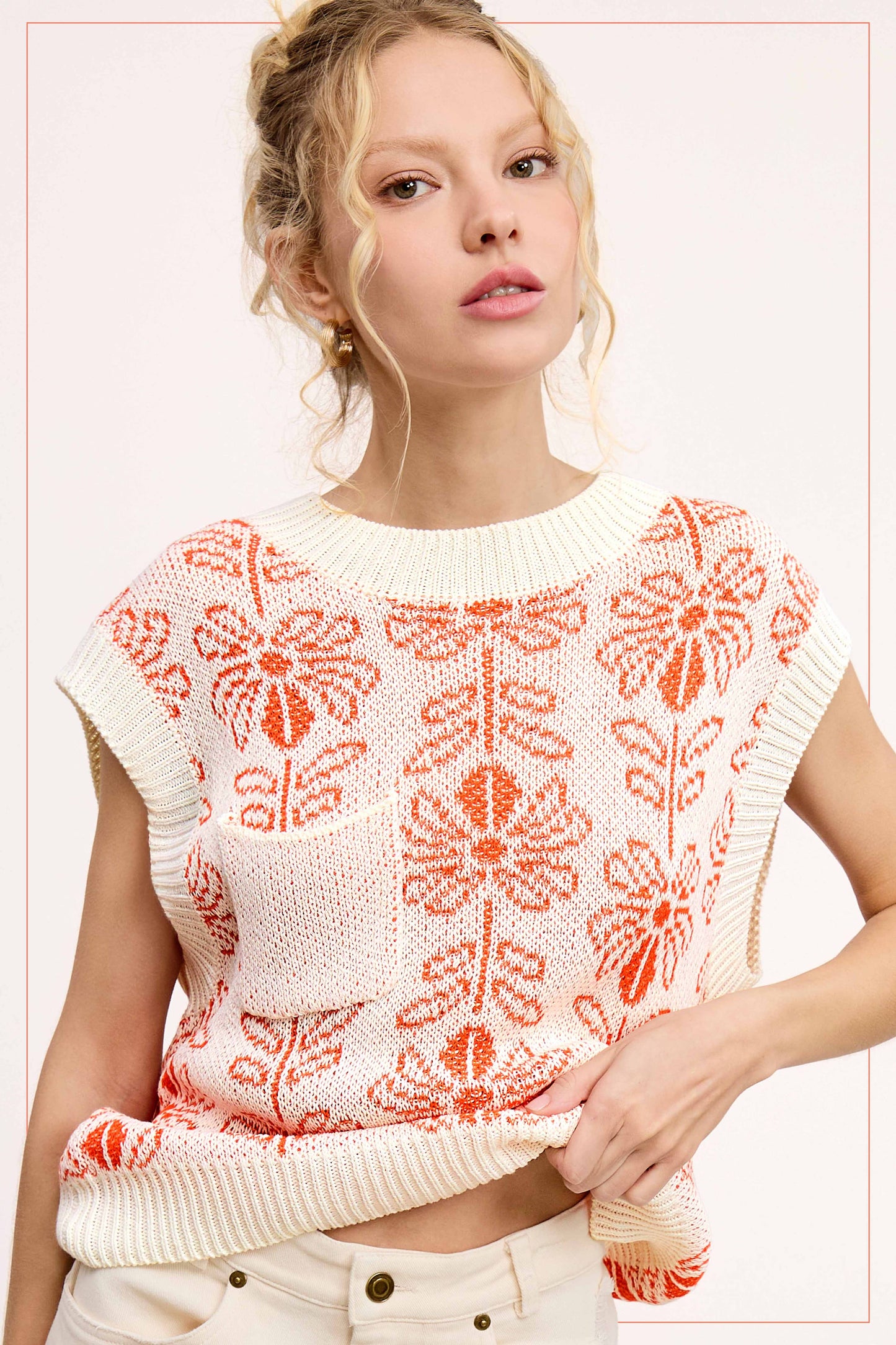 Floral Pattern Sleeveless Sweater Vest Top