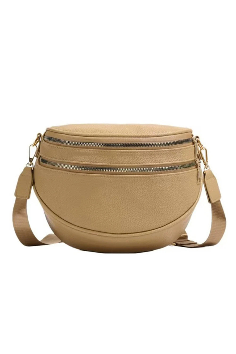 Parchment PU Leather Double Zipper Crossbody Bag