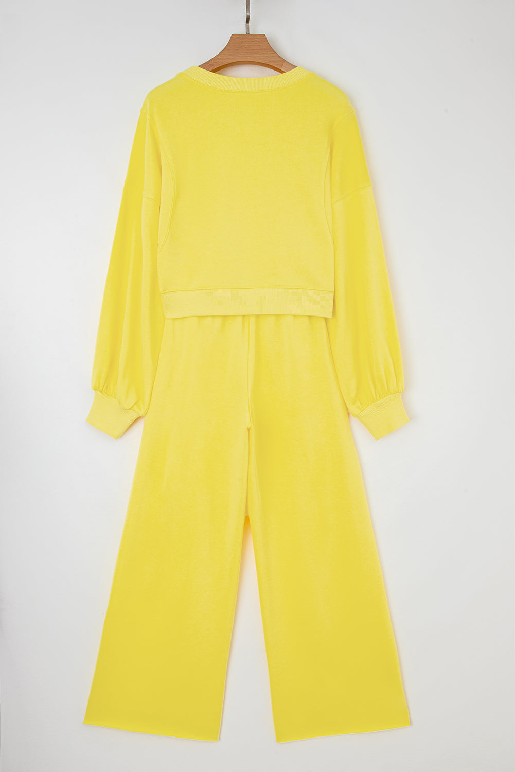 Light Pink Drop Shoulder Crop Pullover Drawstring Wide Leg Pants Set