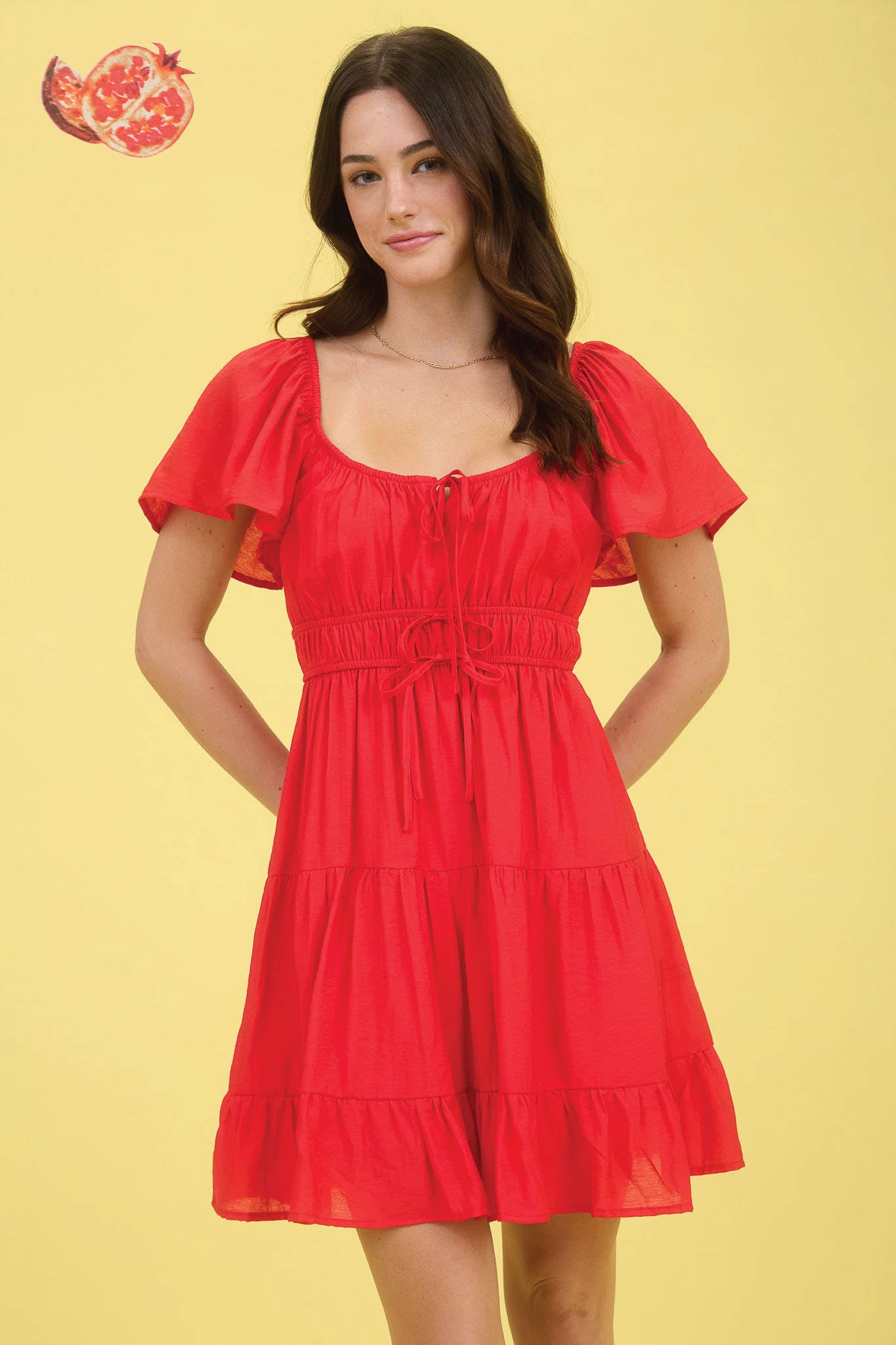Front Tie Strap Short Sleeve Tiered Mini Dress