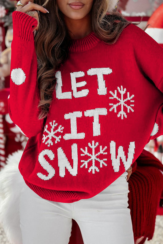 Red Dahlia LET IT SNOW Christmas Dotty Sleeve Loose Sweater