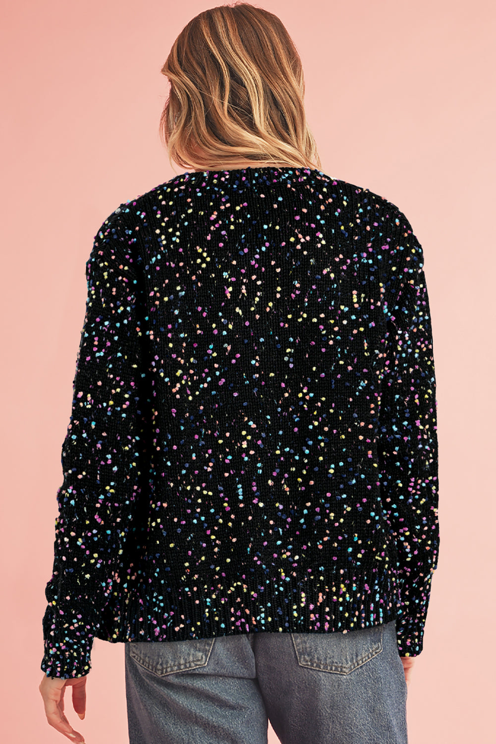 Apricot Confetti Knit Cropped Open Front Cardigan