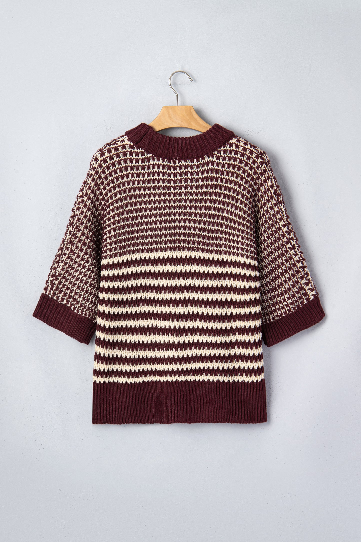 Green Stripe 3/4 Draped Sleeve Slouchy Sweater
