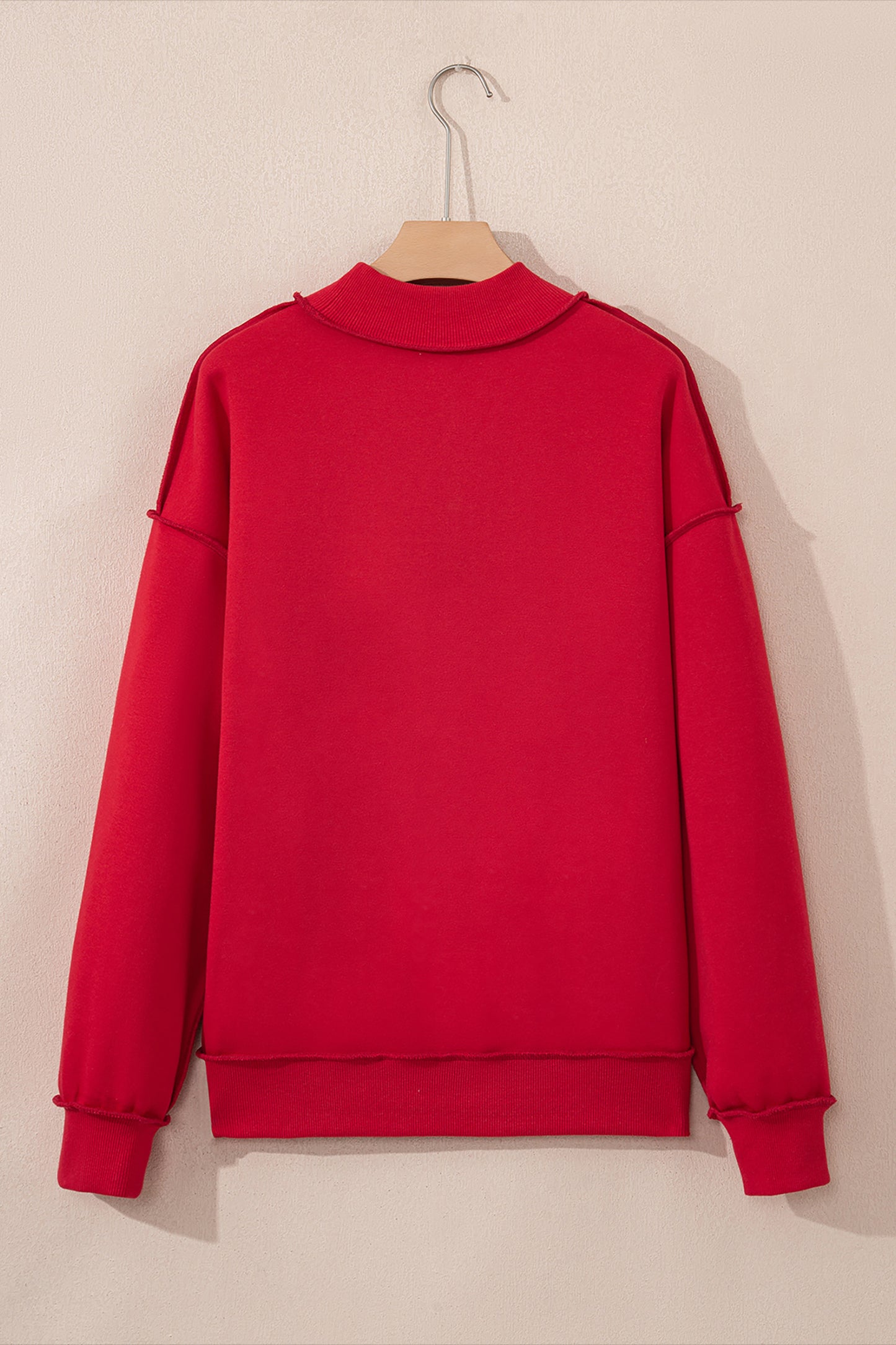 Bright Pink Oversize Drop Shoulder Reversible Mock Neck Sweatshirt