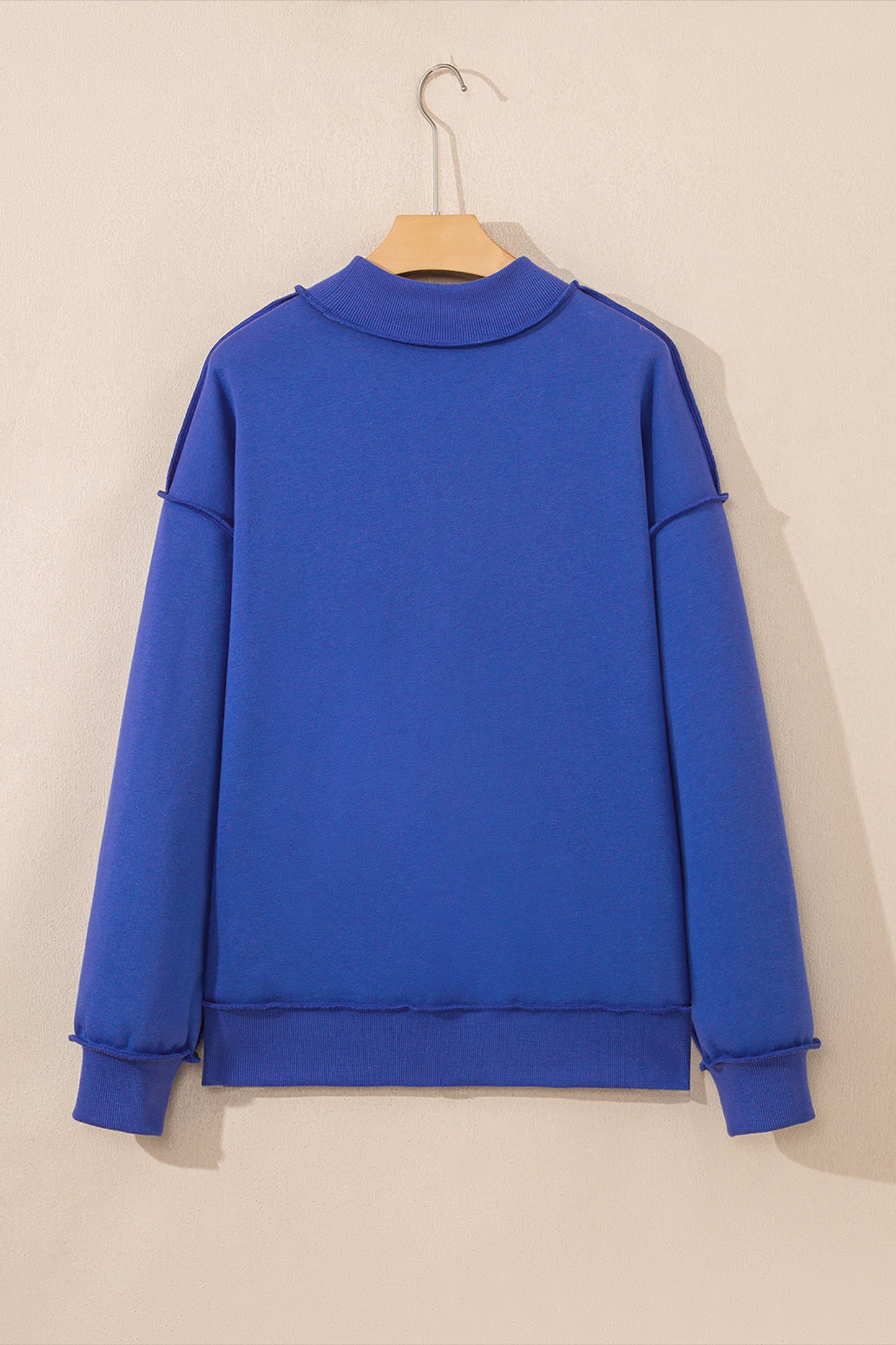 Bright Pink Oversize Drop Shoulder Reversible Mock Neck Sweatshirt