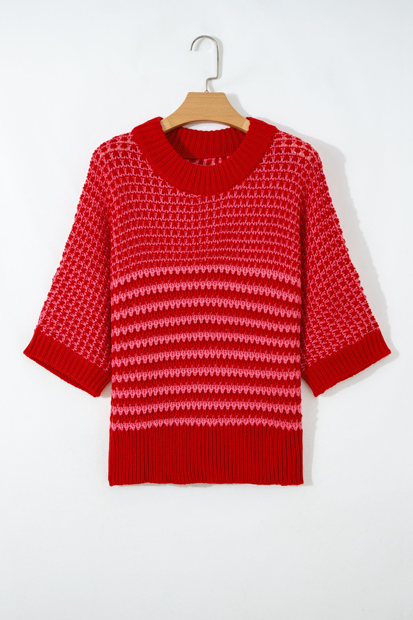 Green Stripe 3/4 Draped Sleeve Slouchy Sweater