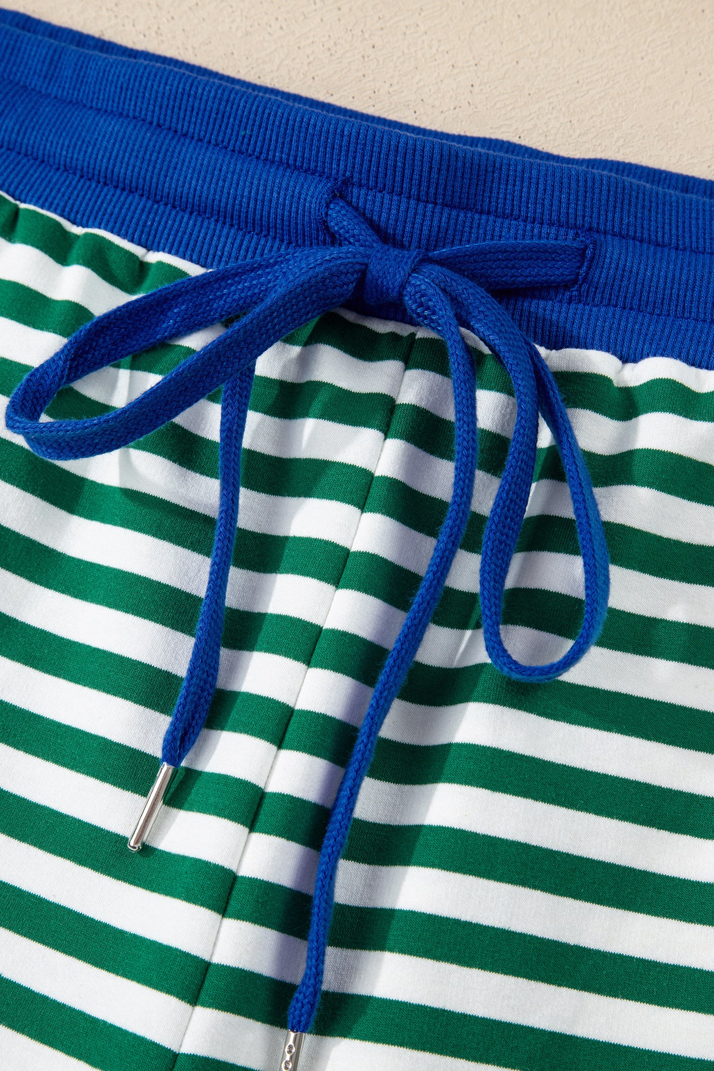Rose Stripe Boxy Tee Drawstring Elastic Waist Plus Size Short Set