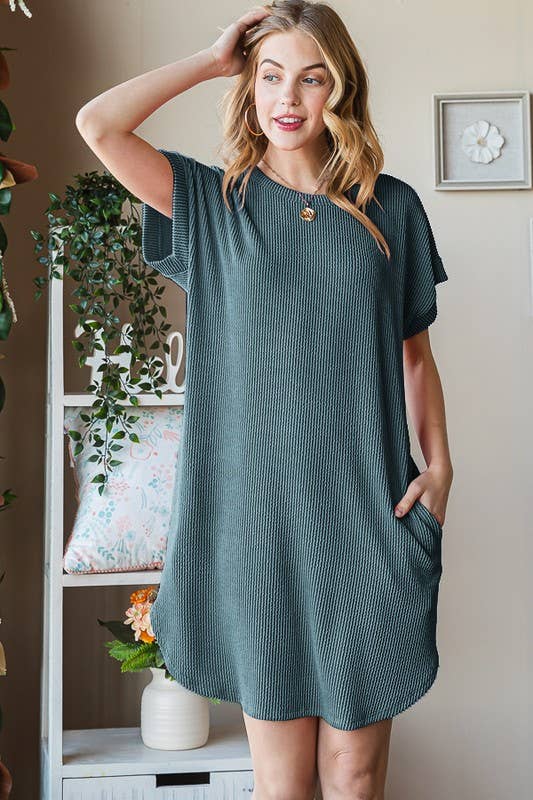 Urban Ribbed Mini Dress With Side Pocket
