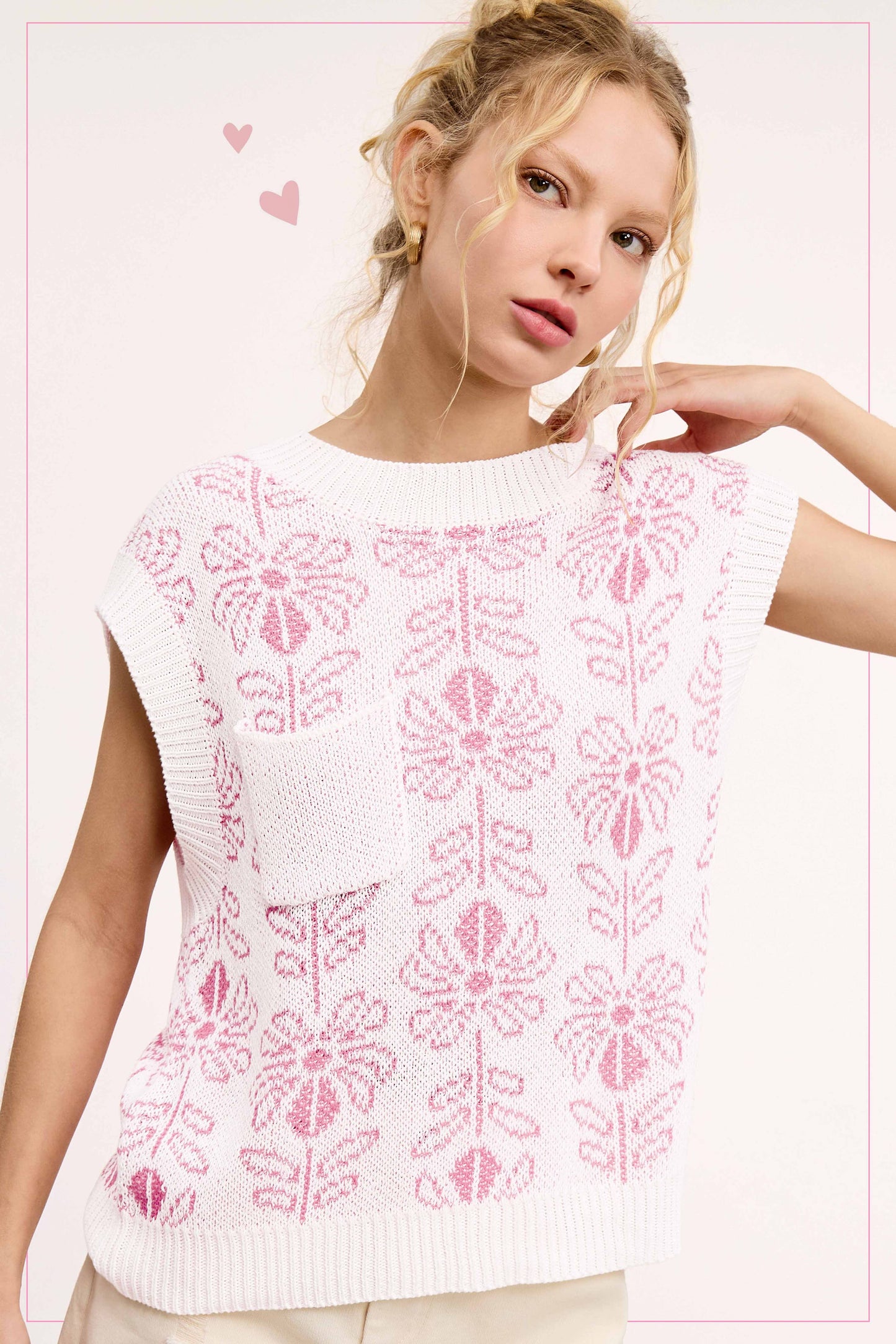 Floral Pattern Sleeveless Sweater Vest Top